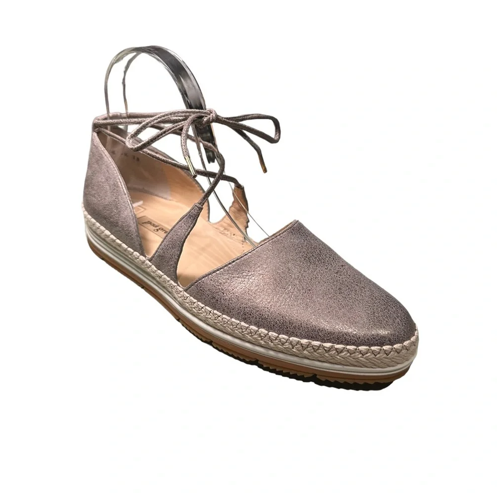 Paul Green Metallic Taupe Lace-Up Espadrille Flats